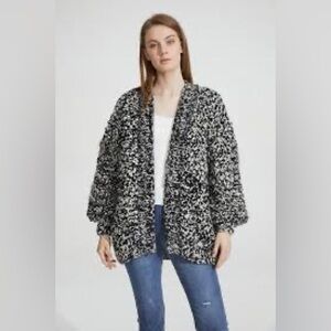 SAINT GREY L Cream/Tan / Black Comfy Cozy Slouchy Knit Cardigan